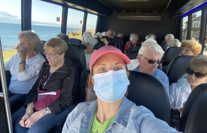 Monterey Bay trip group on the bus