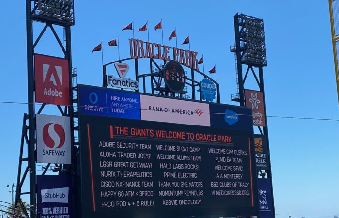 SF Giants trip stadium jumbotron