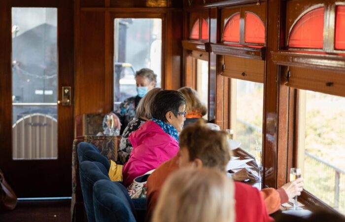 Napa valley wine train trip group on the train