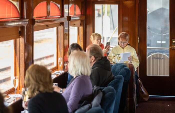 Napa valley wine train trip group on the train