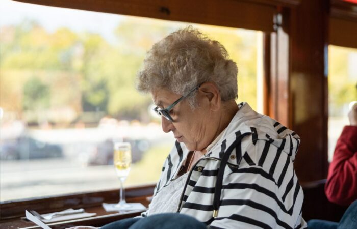 Napa valley wine train trip participant on the train