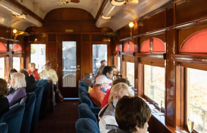 Napa valley wine train trip group on the train