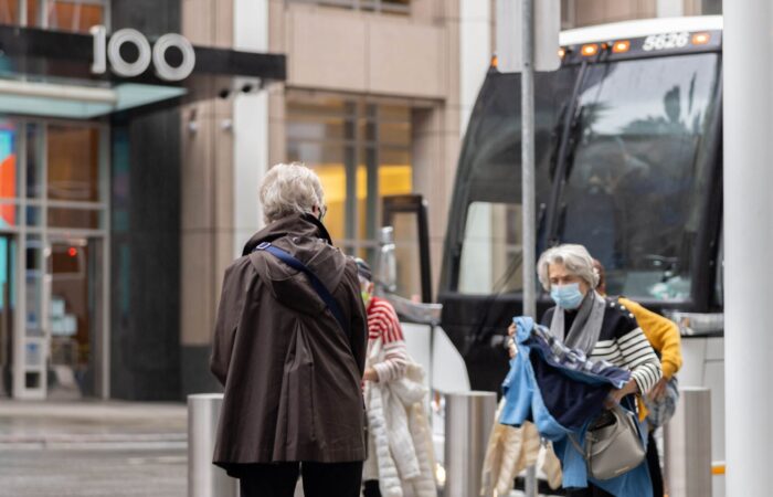 Salesforce trip group getting off the bus