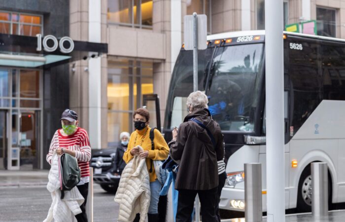 Salesforce trip group getting off the bus