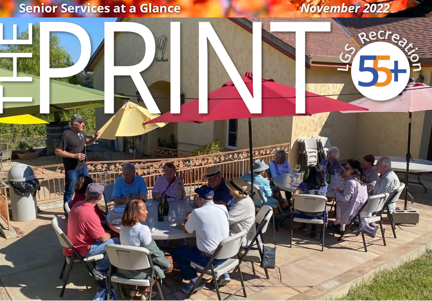 November print cover seniors at wine tasting