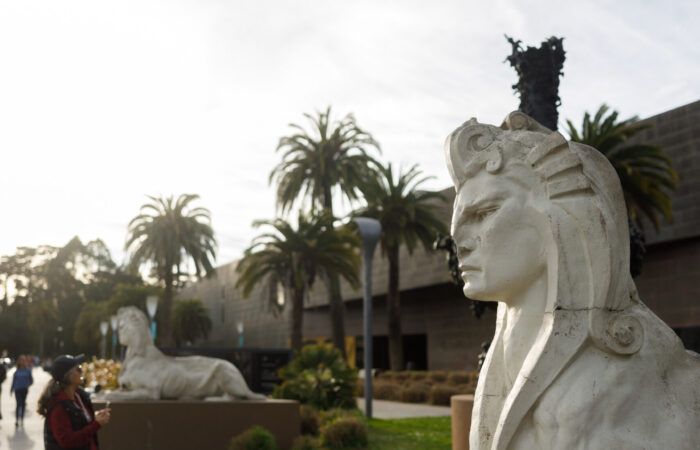 De Young trip museum exterior with a sphinx statue