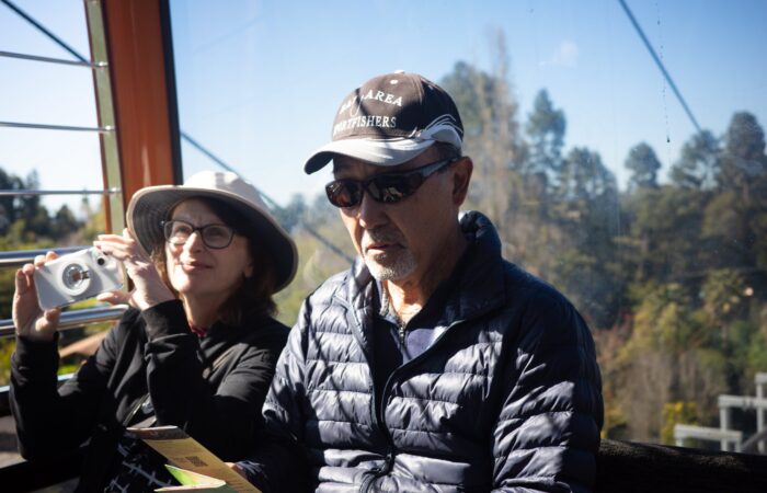 Oakland Zoo trip particpants on a gondola