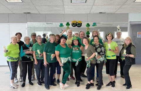 senior dance group in green for st. patricks day