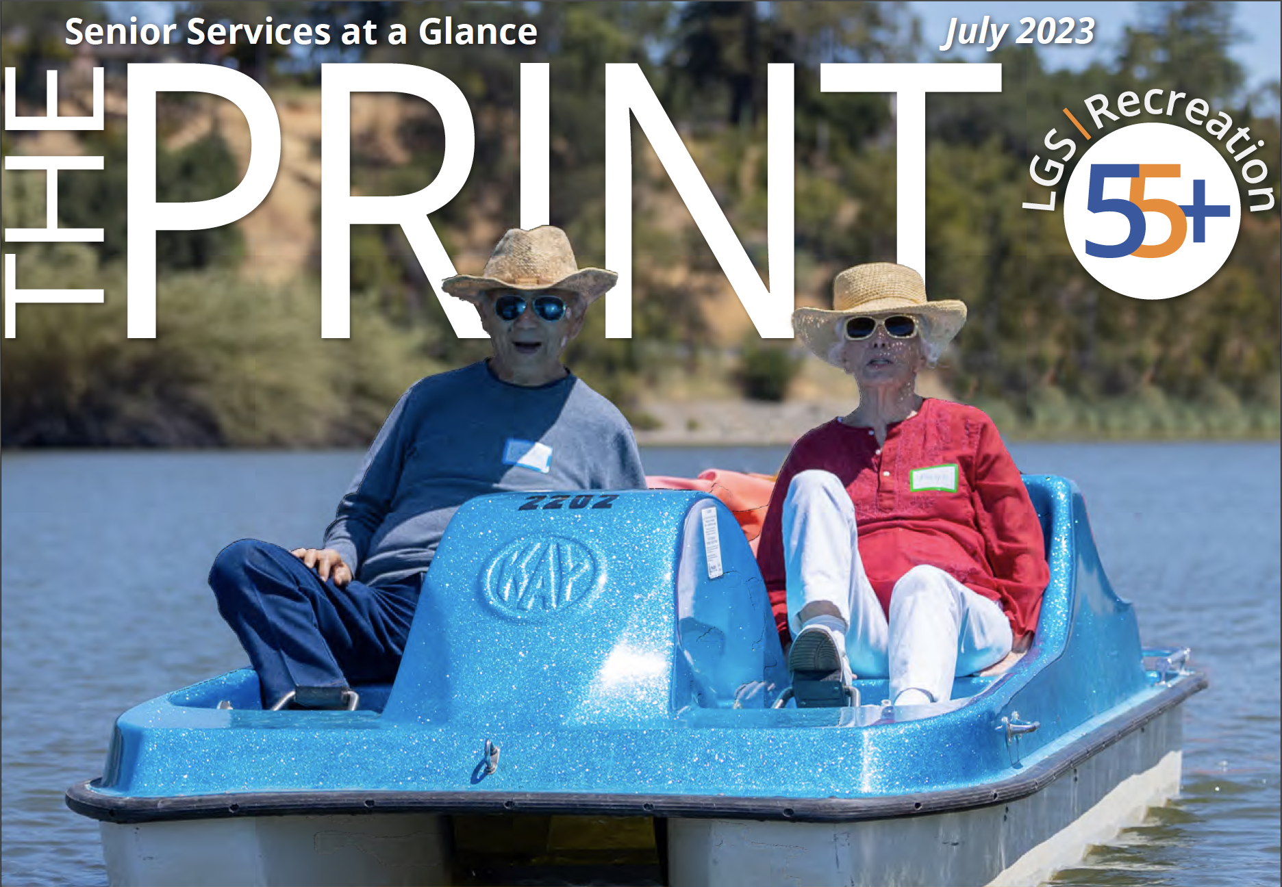 July print cover - seniors at vasona boating on a pedal boat