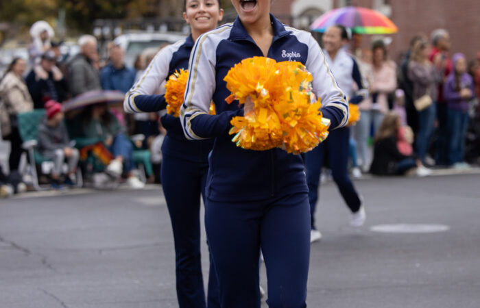 Holiday parade cheerleaders