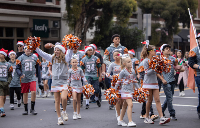 Holiday parade cheerleaders