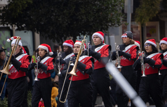 Holiday parade marching band group