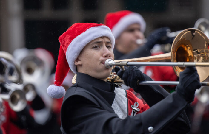 Holiday parade trombone player