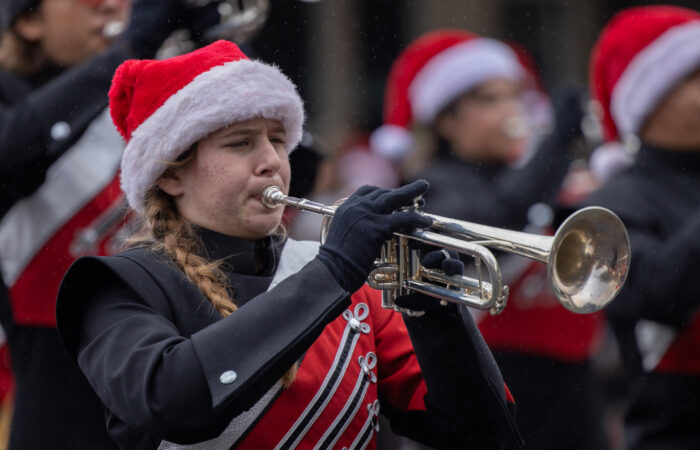 Holiday parade trumpet player