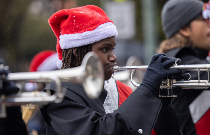 Holiday parade trumpet player