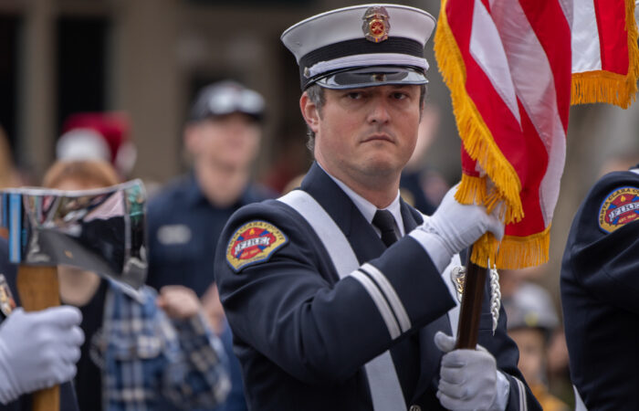 Holiday Parade firefighter color guard