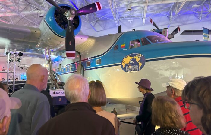 Hiller Aviation Museum - On the tour in front of an aircraft